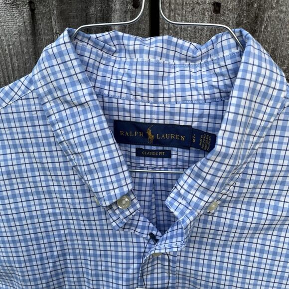 Polo Ralph Lauren Shirt Mens Large Classic Fit Gingham Plaid Blue Button Down - Picture 7 of 16